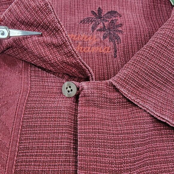 Tommy Bahama Shirt Mens XL Red Burgundy Silk Tahitian Border Camp Loop Collar - Picture 10 of 16